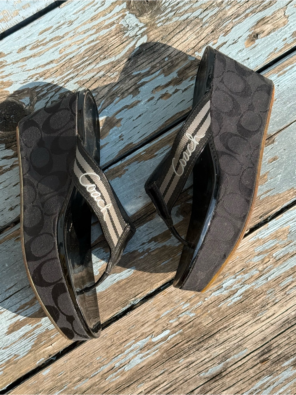 Coach Black Signature Platform Thong Sandals